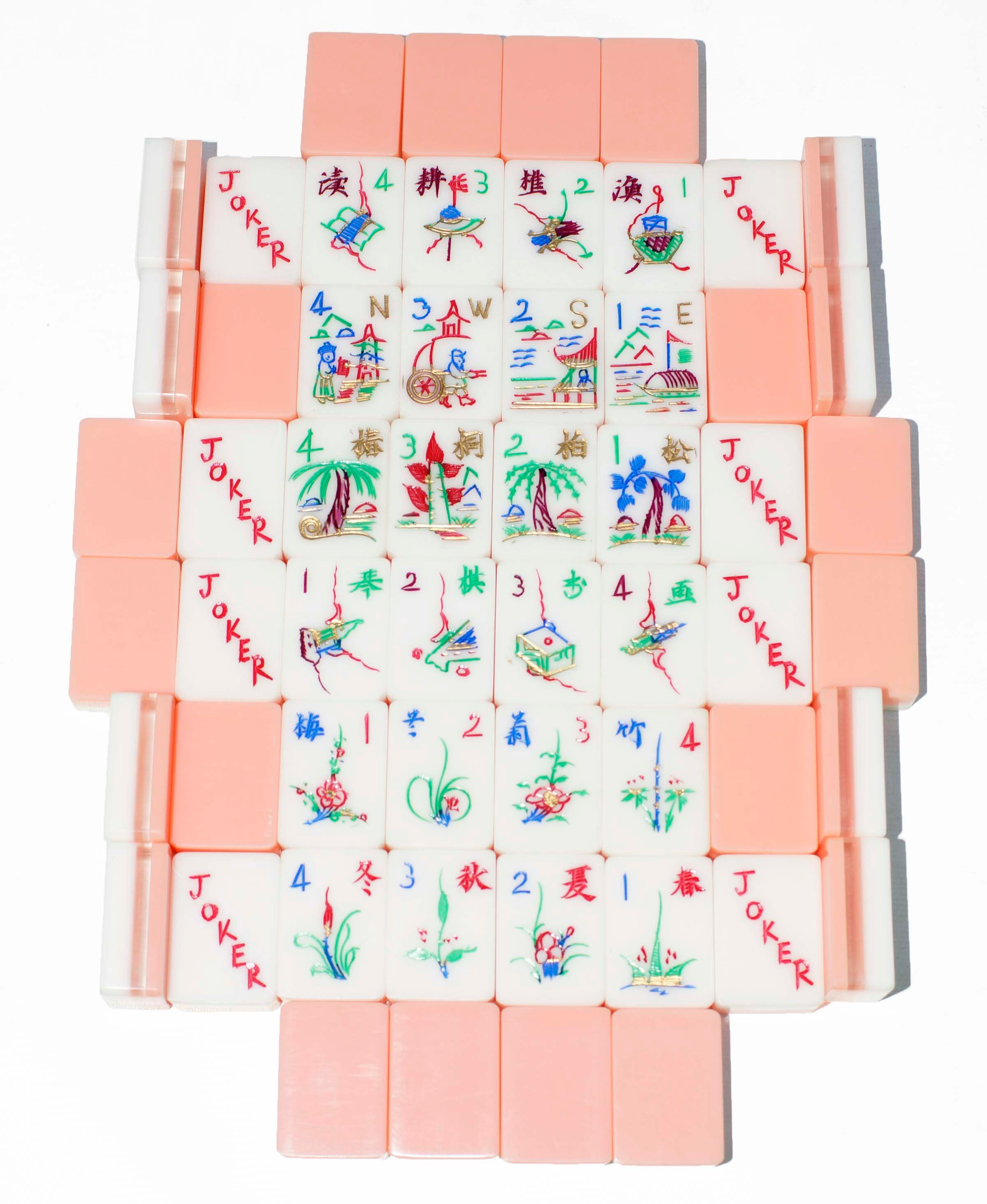 PINK Tri-Tone set with 168 tiles 6 bouquets of flowers & 8 "Jokers"