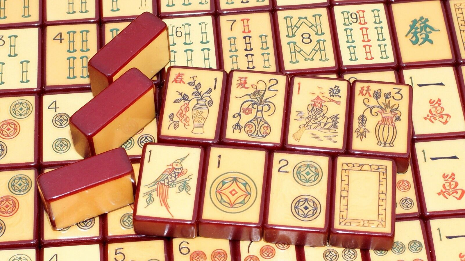 Burgundy Mahjong Enrbobbed