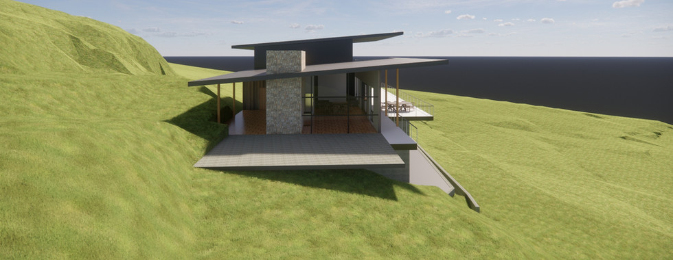 Exterior rendering of a modern lakeside residential guest house in Chelan, WA designed by modFORM LLC