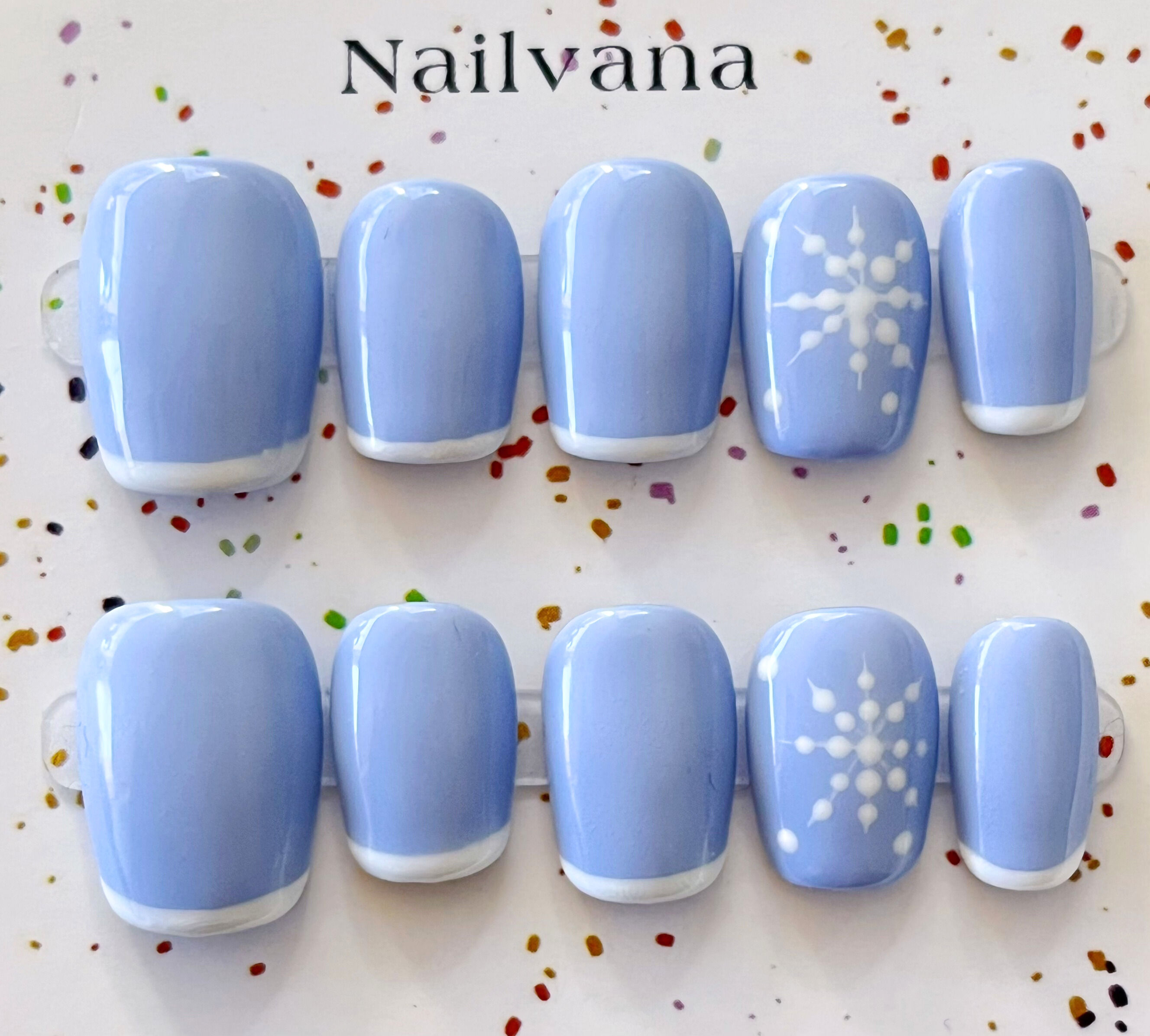 Nailvana Handmade Frosted Blue Snowflake Press-On Nails