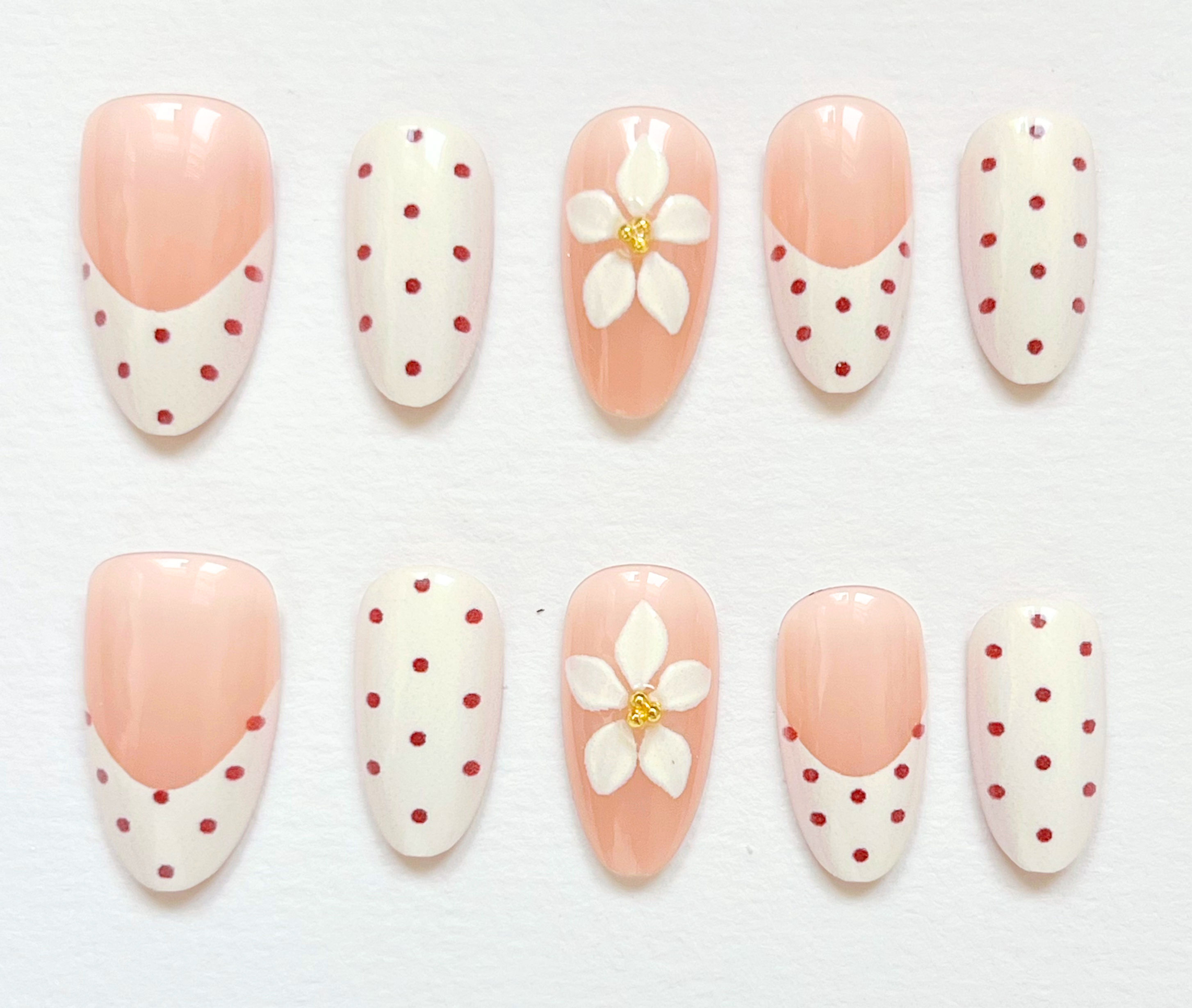 Nailvana Handmade Cherry Blossom Dots Press-On Nails