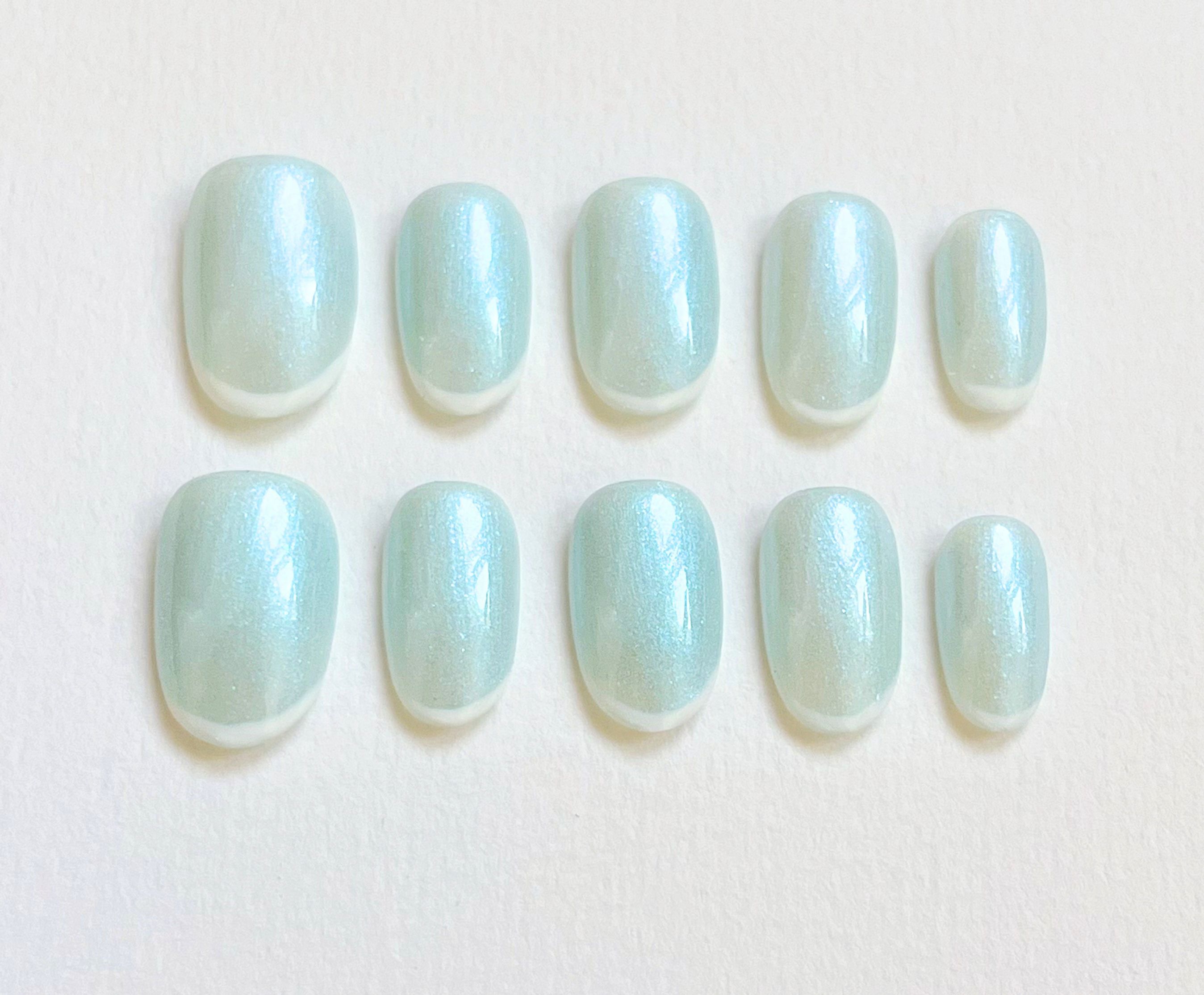 Nailvana Handmade Blue Pearl French tip Press-on Nails
