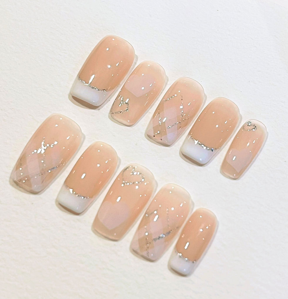 Thumbnail: Nailvana Handmade Nude Peach Argyle Heart Press-On Nails