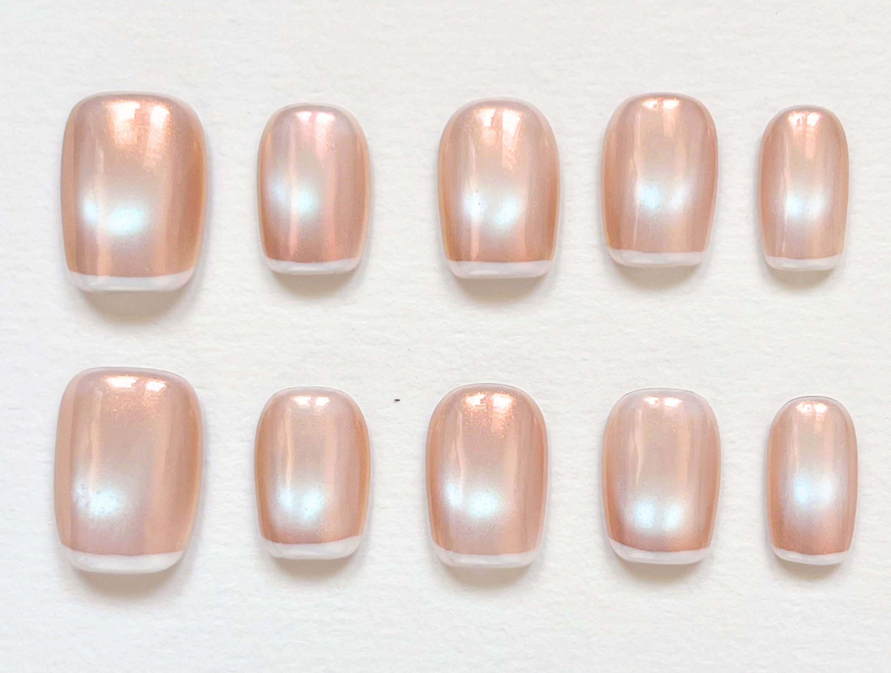 Nailvana Handmade Brown Pearl Cat-Eye French Tip Press-On Nails