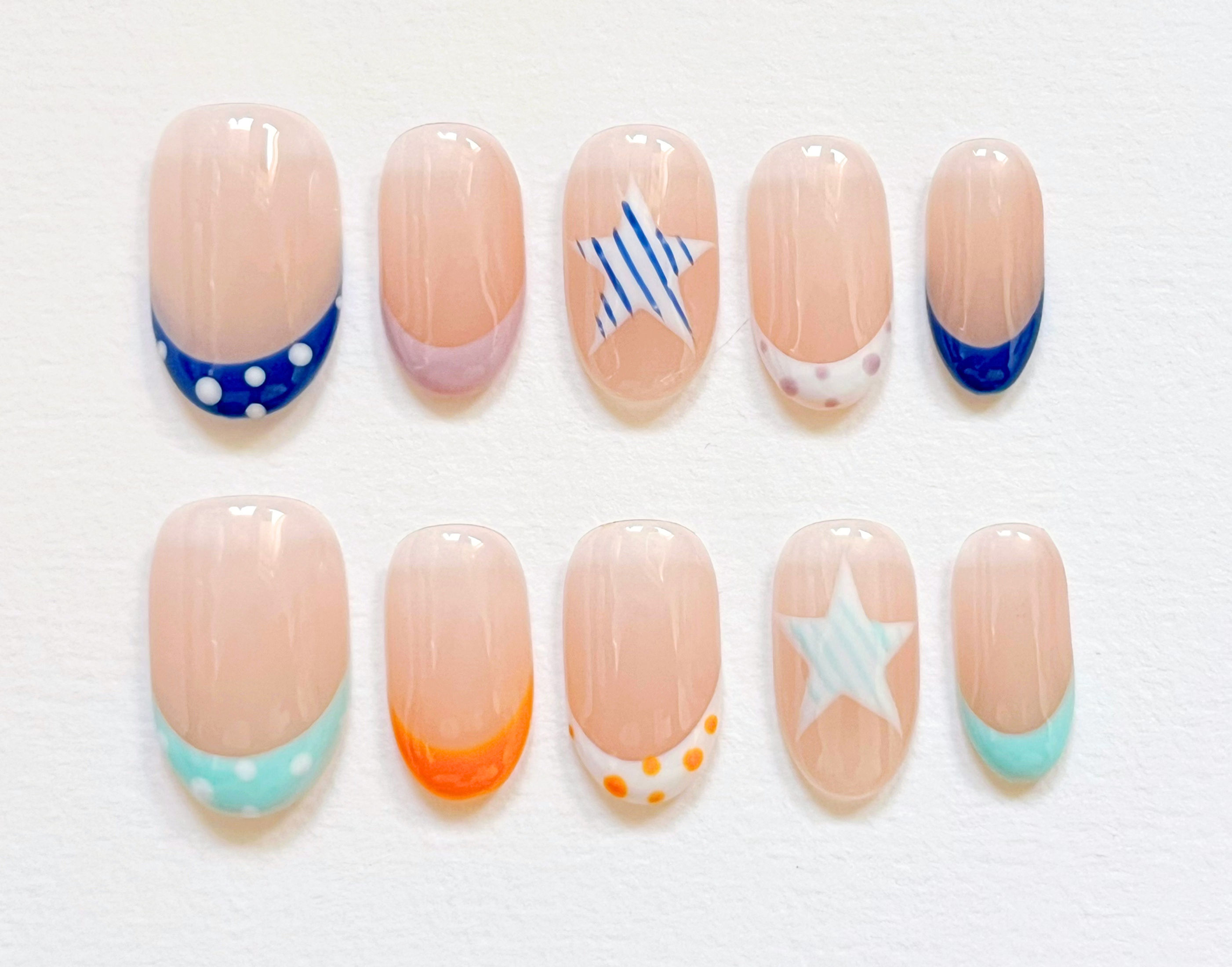 Nailvana Handmade Coastal Pop French-tip Press-On Nails