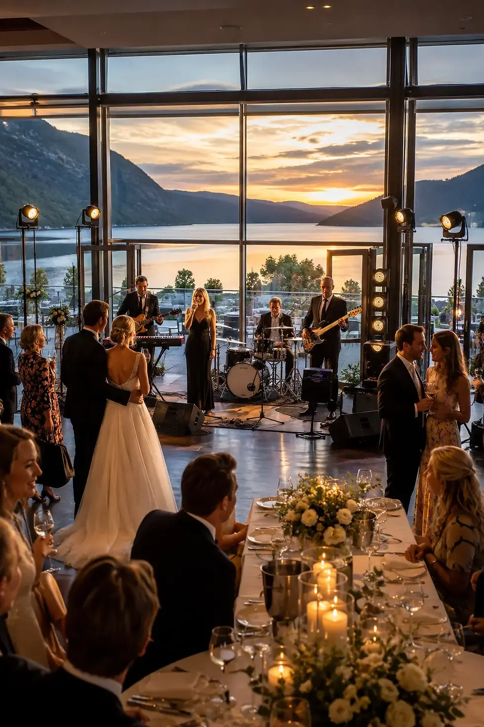 Liveband spiller i bryllup ved fjorden i Bergensregionen