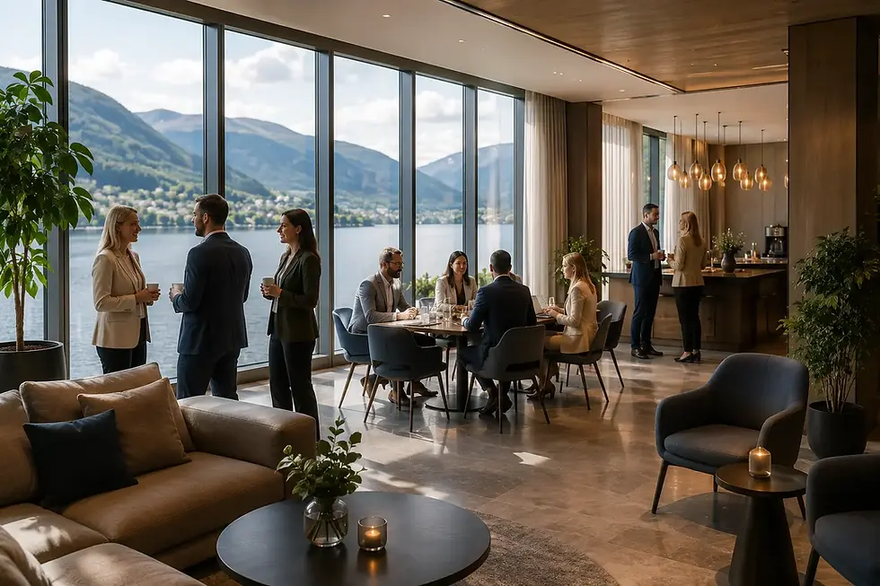 Bedriftsgjester på konferansehotell med møte og overnatting