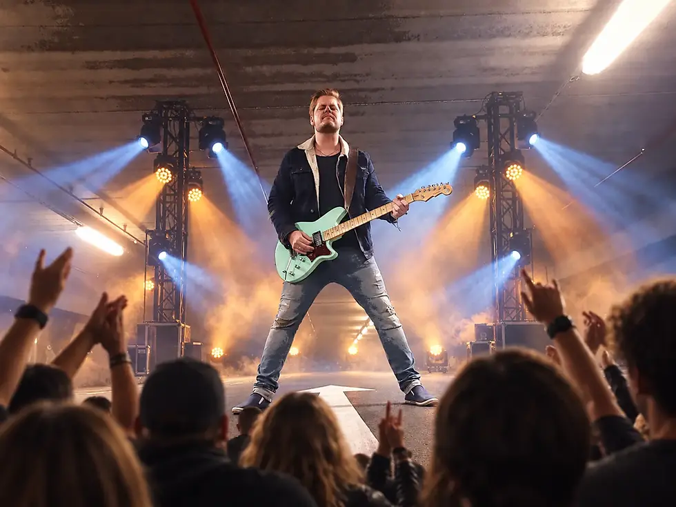 Partytrubadur spiller live foran publikum med scenelys