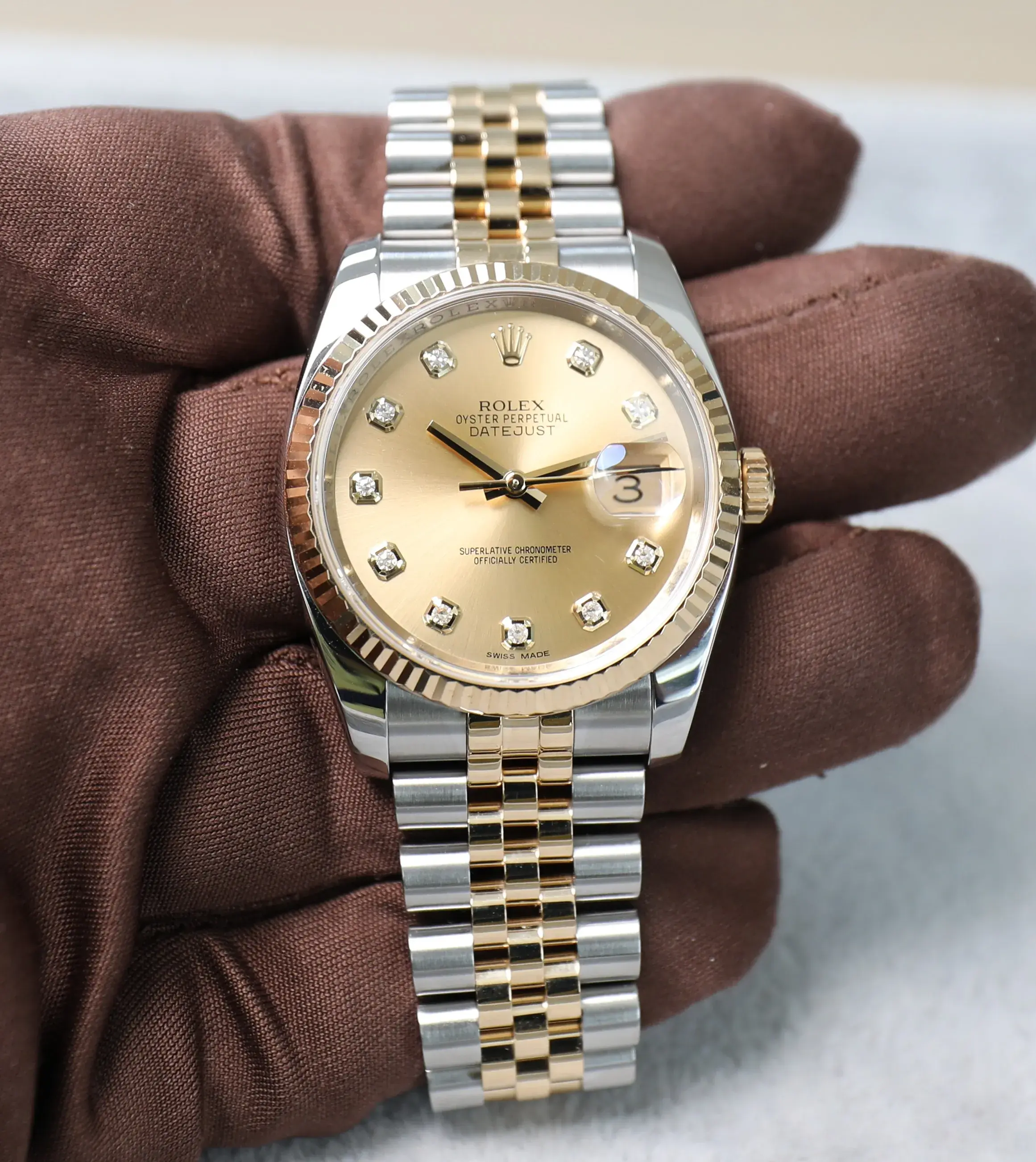 Rolex Datejust 36mm - Champaign Diamond Dial - Jubilee - Fluted Bezel