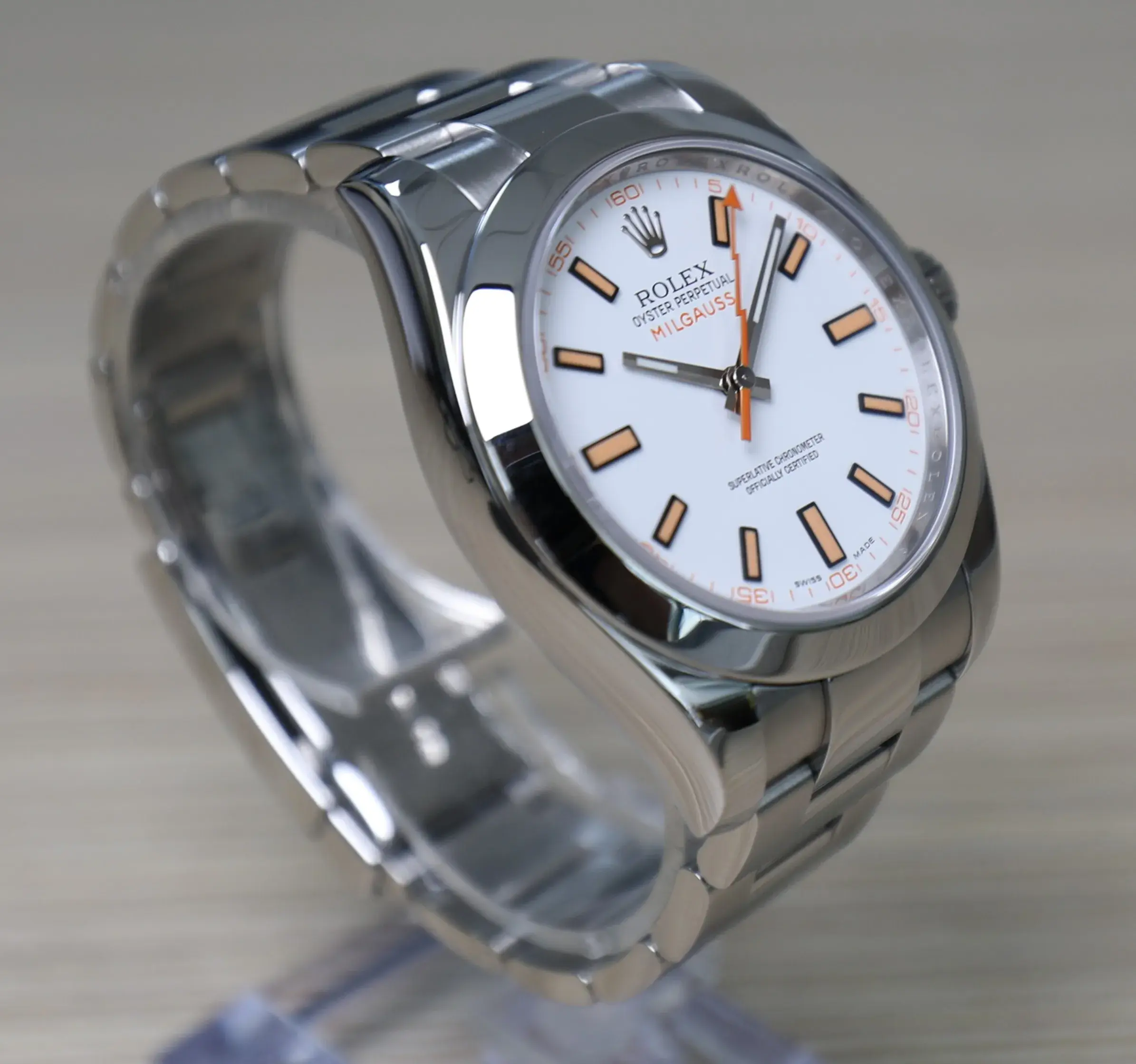 Rolex Milgauss - 40mm - White and Orange Accent - Oyster Bracelet