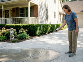 Homeowner checking concrete sealer with water test