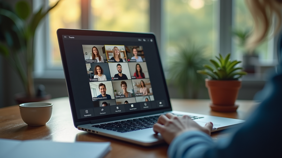 Close-up view of a laptop screen showing a virtual meeting with students