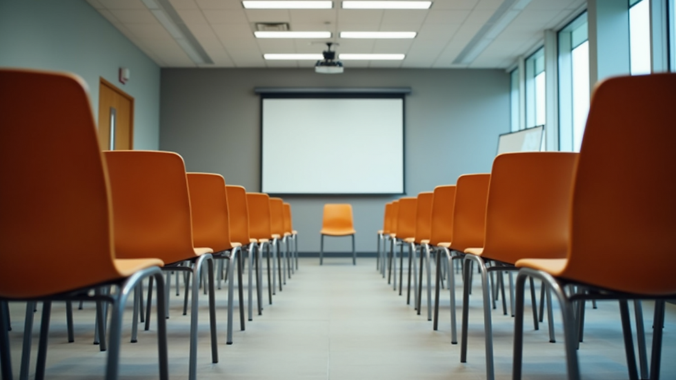 Eye-level view of a university meeting room with chairs arranged in a circle