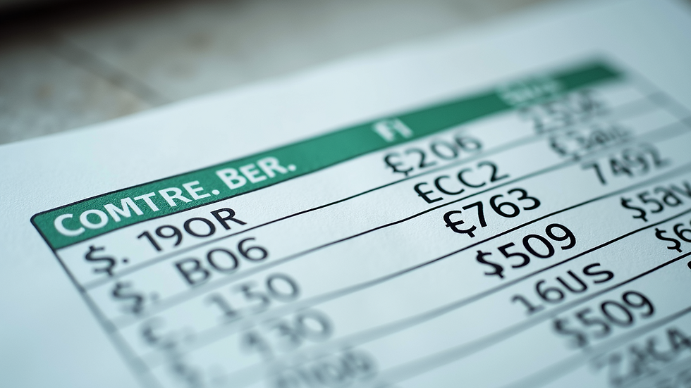 Close-up view of a formatted Excel spreadsheet showing currency and date cells