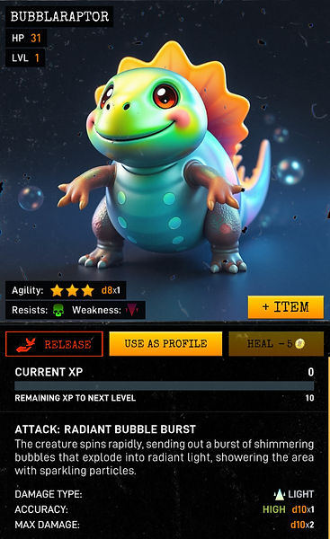 Bubblaraptor creature created in warcodes for barcodearchive