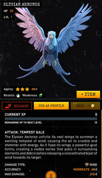 Elysian Aeronox creature created in warcodes mobile game for barcodearchive