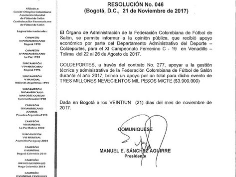 Resolución #046: Apoyo económico Nacional Femenino C-19