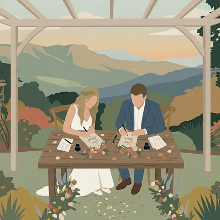 A couple writing their vows