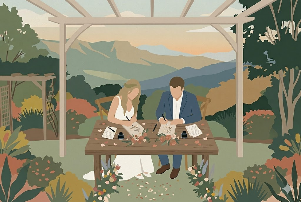 A couple writing their vows
