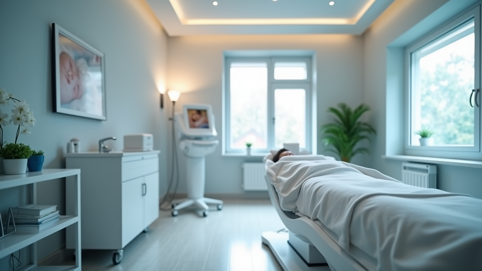 Eye-level view of a modern clinic room with a body contouring machine