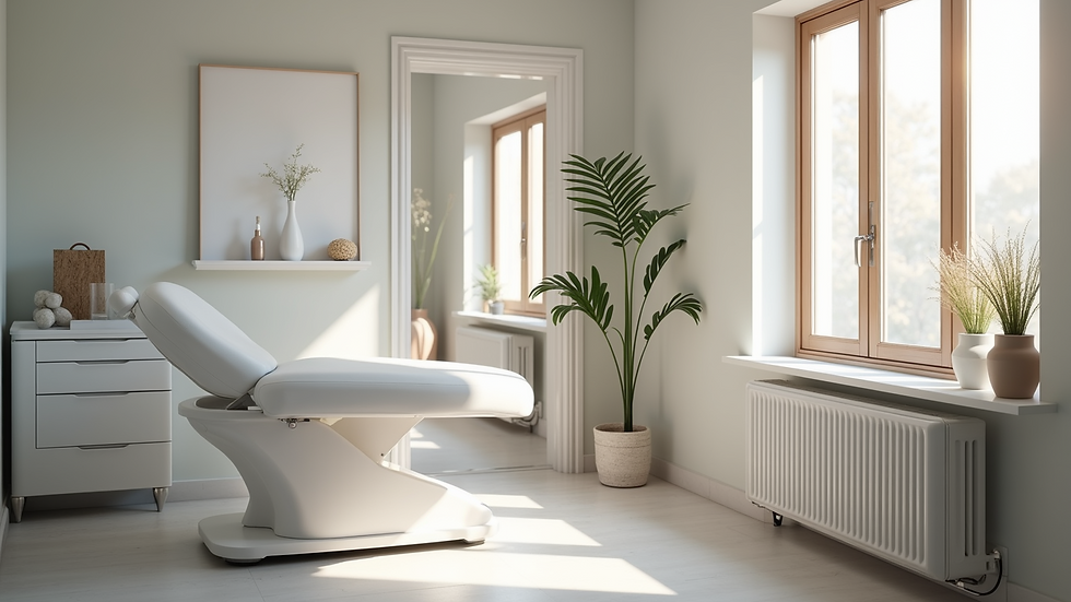 High angle view of a clinic room prepared for non-invasive fat reduction treatment