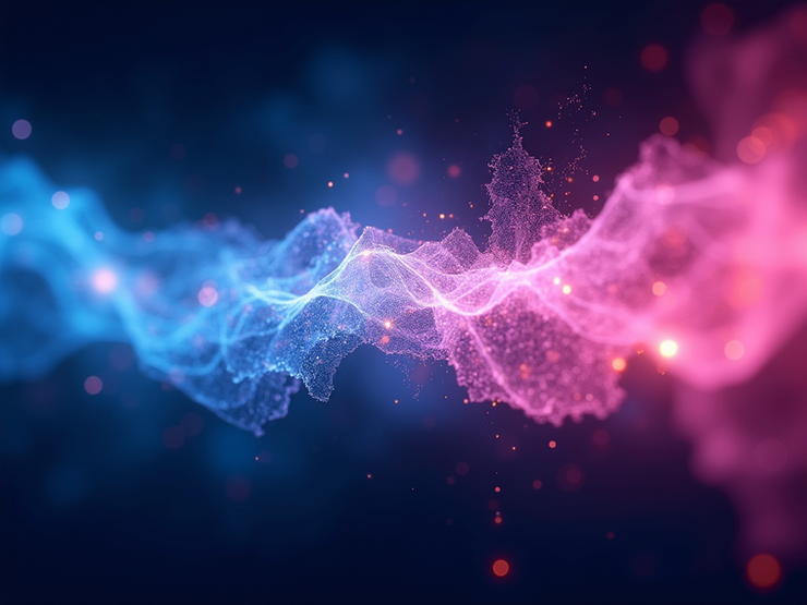 Vibrant abstract blue and magenta energy fusion pulses in space