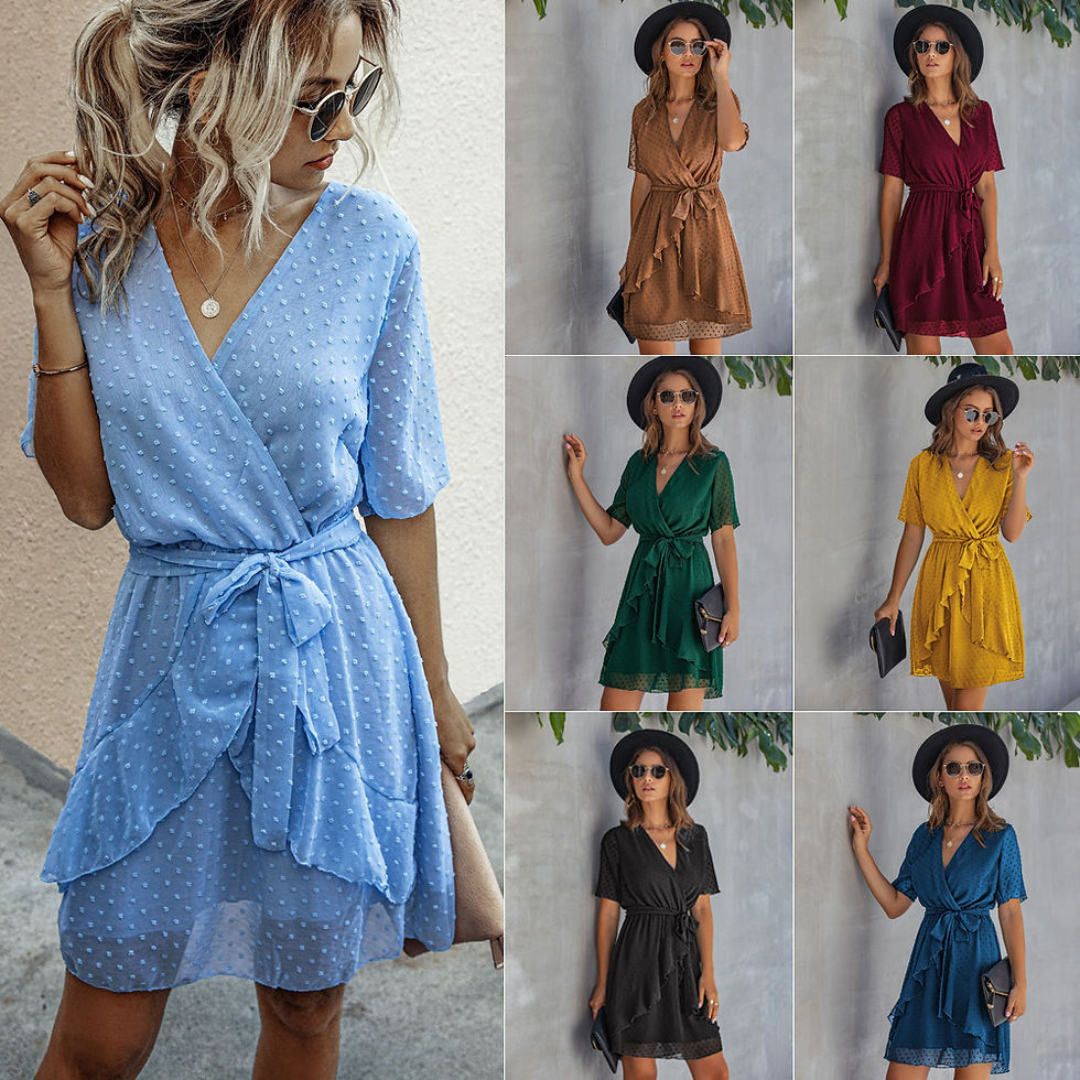 Thumbnail: Summer V-Neck Ruffled Waist Dress for Women 2020