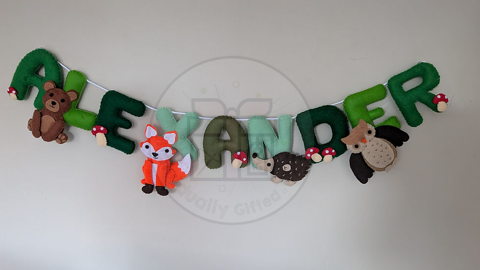 Alexander - bear, fox, owl, hedgehog & toadstool garland