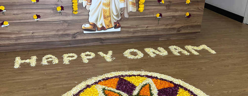 onam pookkalam and maveli cut-out of at sineo packaging offices