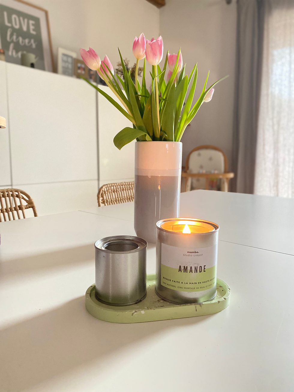 Miniature : Bougie parfumée Amande douce – Mèche bois, cire végétale, 250g