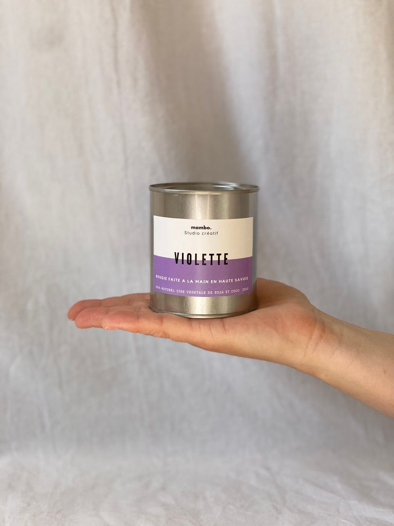 Miniature : Bougie parfumée Violette – Mèche bois, cire végétale, 250g