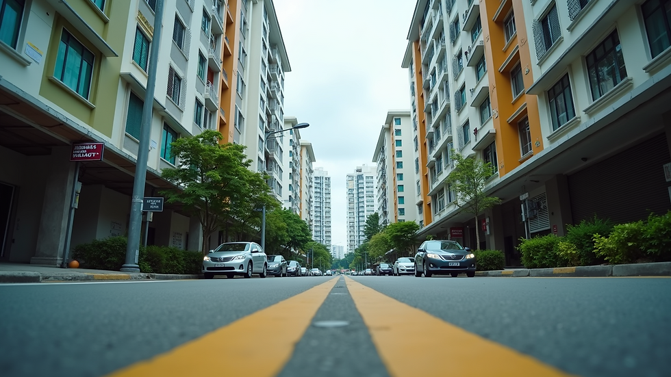 Eye-level view of Old Klang Road showing a mix of residential and commercial buildings