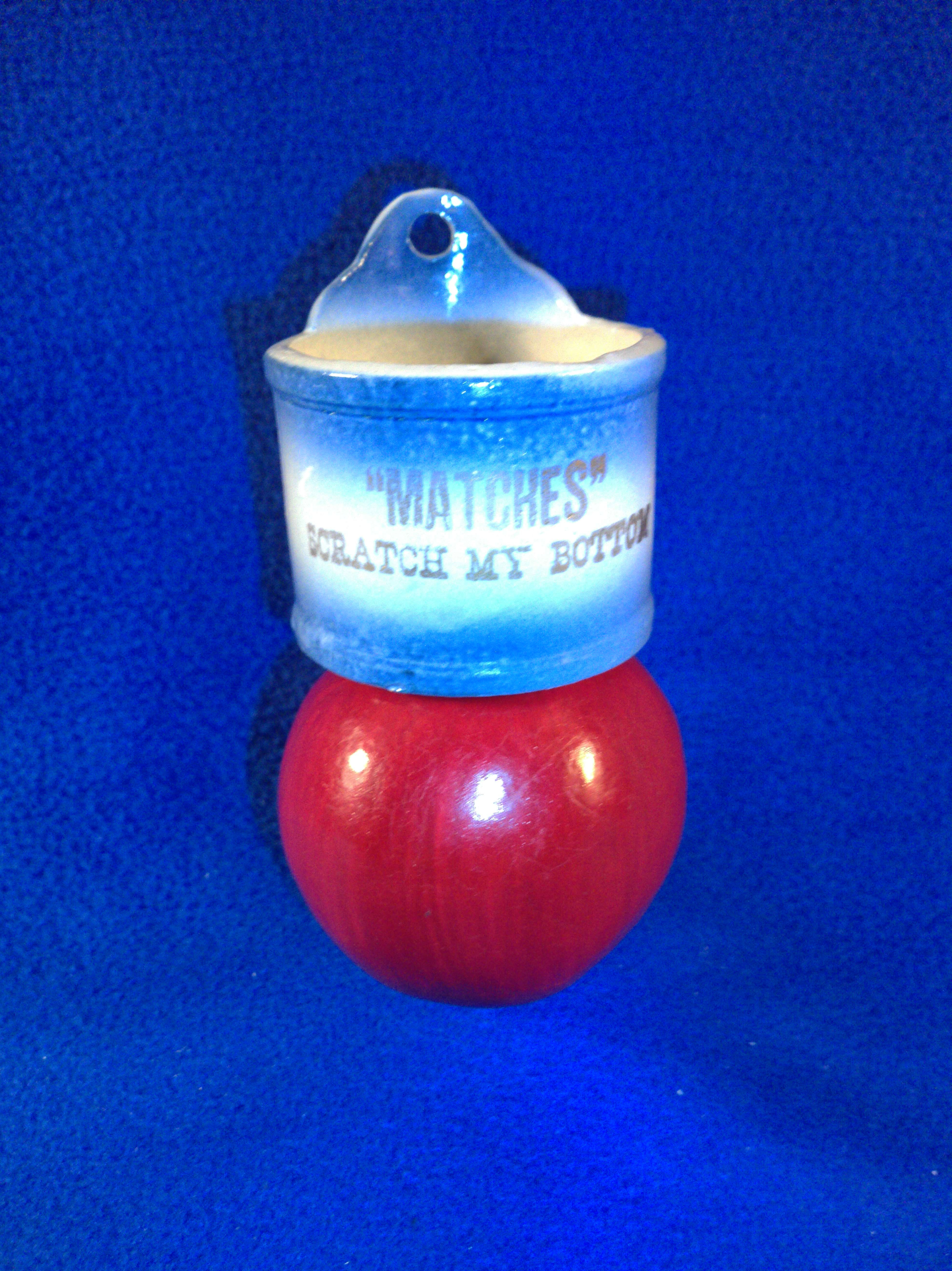 Miniature Blue and White Stoneware Match Safe and Striker #12281