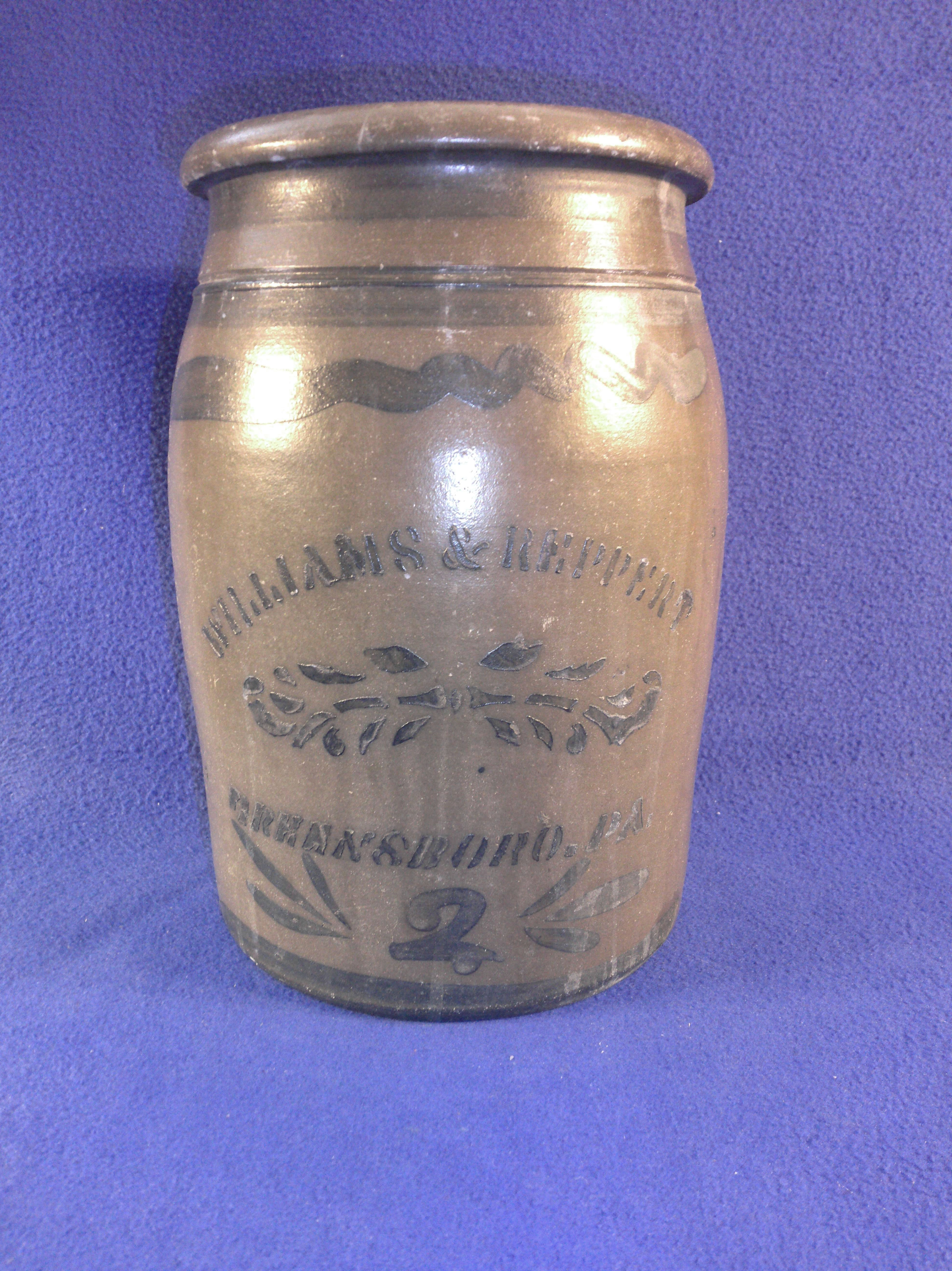 Williams and Reppert, Greensboro, Pennsylvania 2 Gallon Stoneware Jar #12145