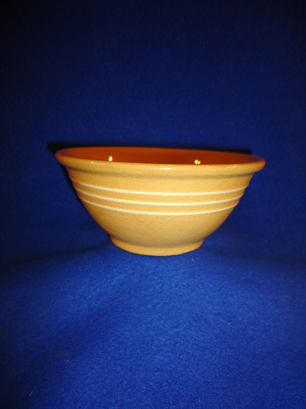6" Yellow Ware Bowl with 3 White Slip Stripes, Brush McCoy #7883