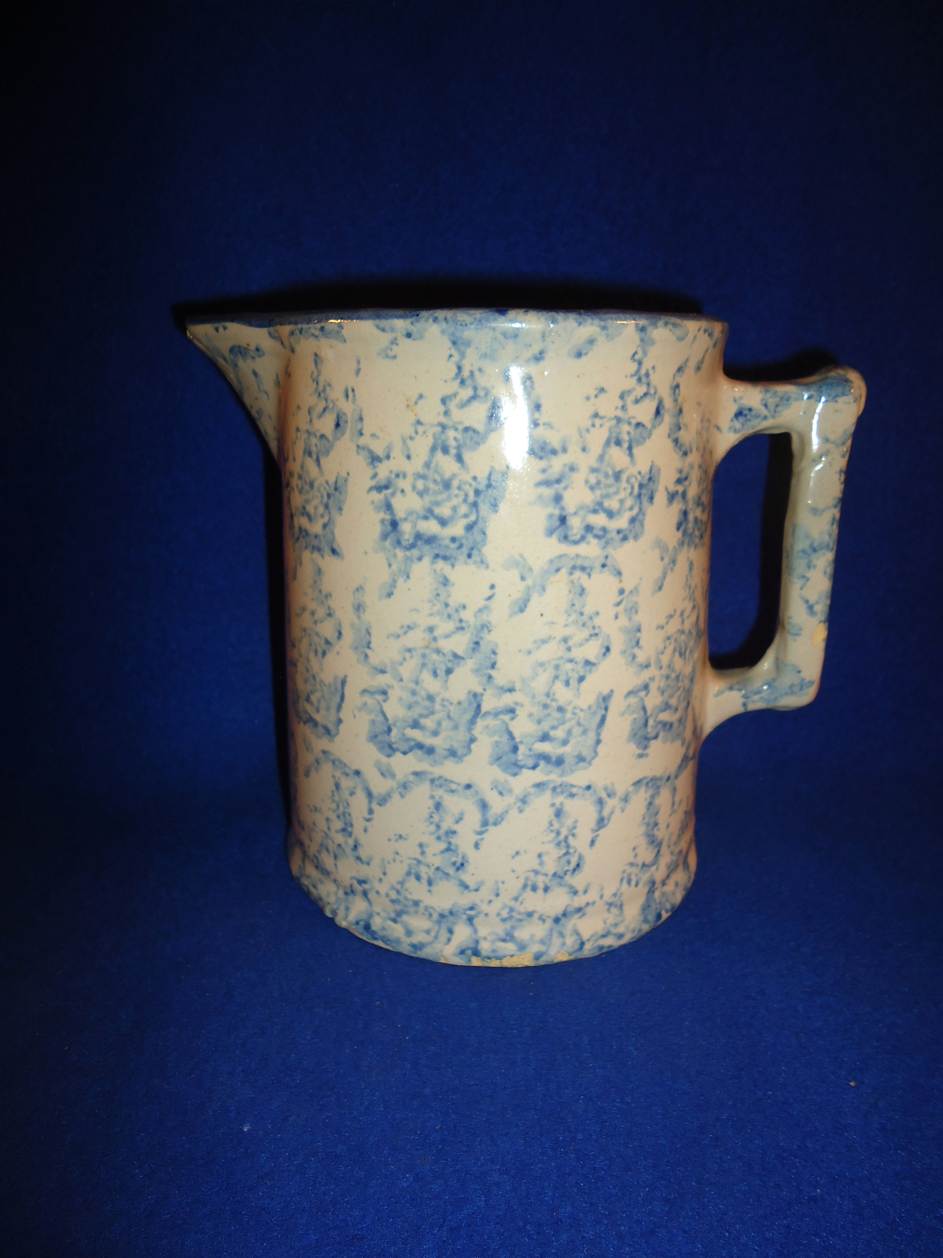 Blue and White Spongeware Stoneware Hallboy Pitcher #4165