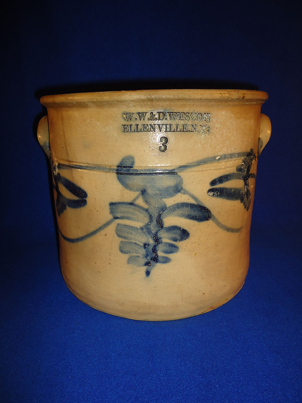 W. W. & D. Weston, Ellenville, New York Stoneware 3 Gallon Crock #10575