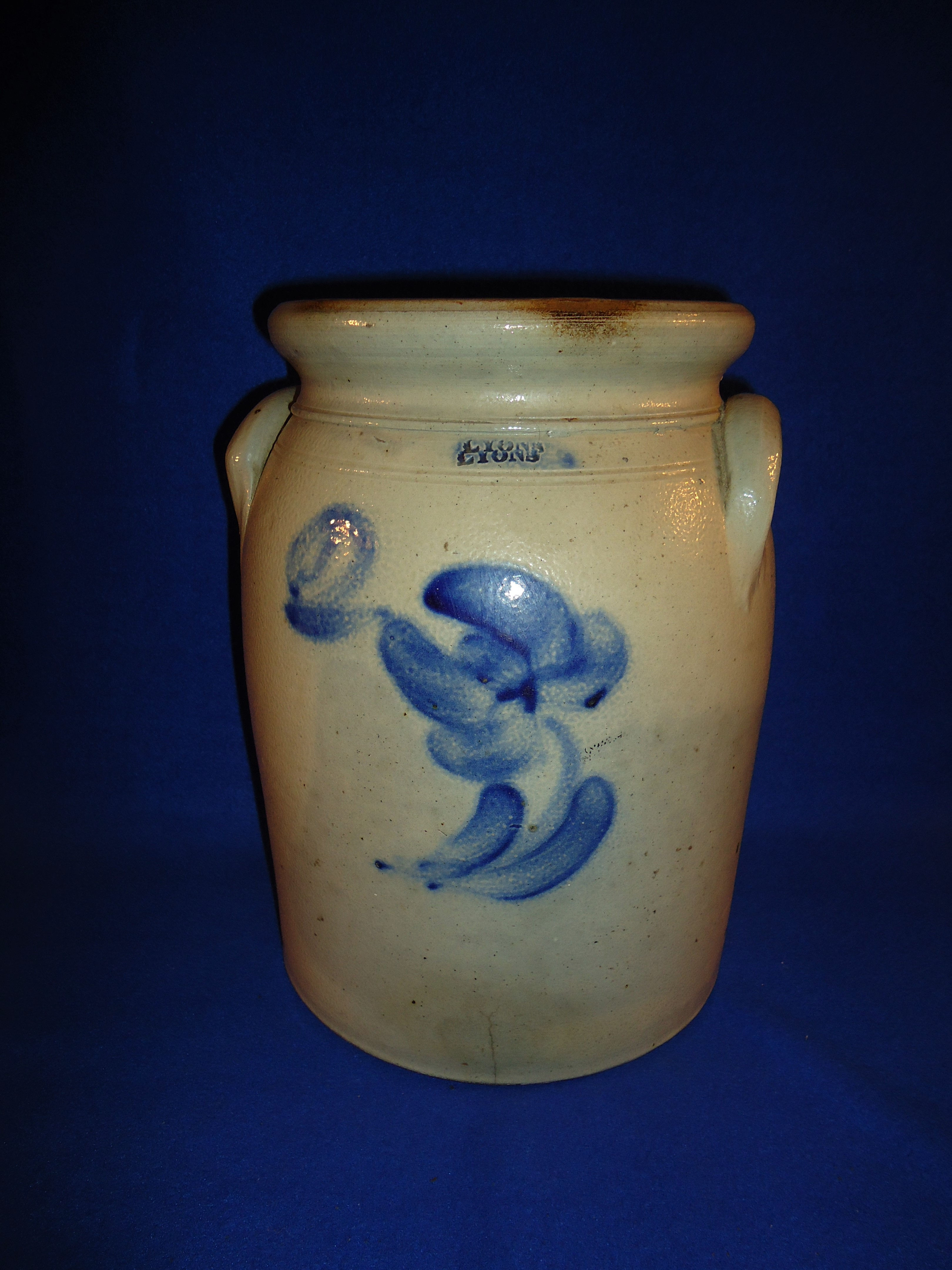 Lyons, N.Y. 2 Gallon Stoneware Preserve Jar with Tulip att. T. Harrington #5050