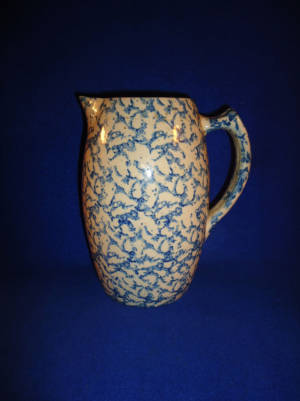 Late 19th Century Half Gallon Blue and White Spongeware Pitcher #3556