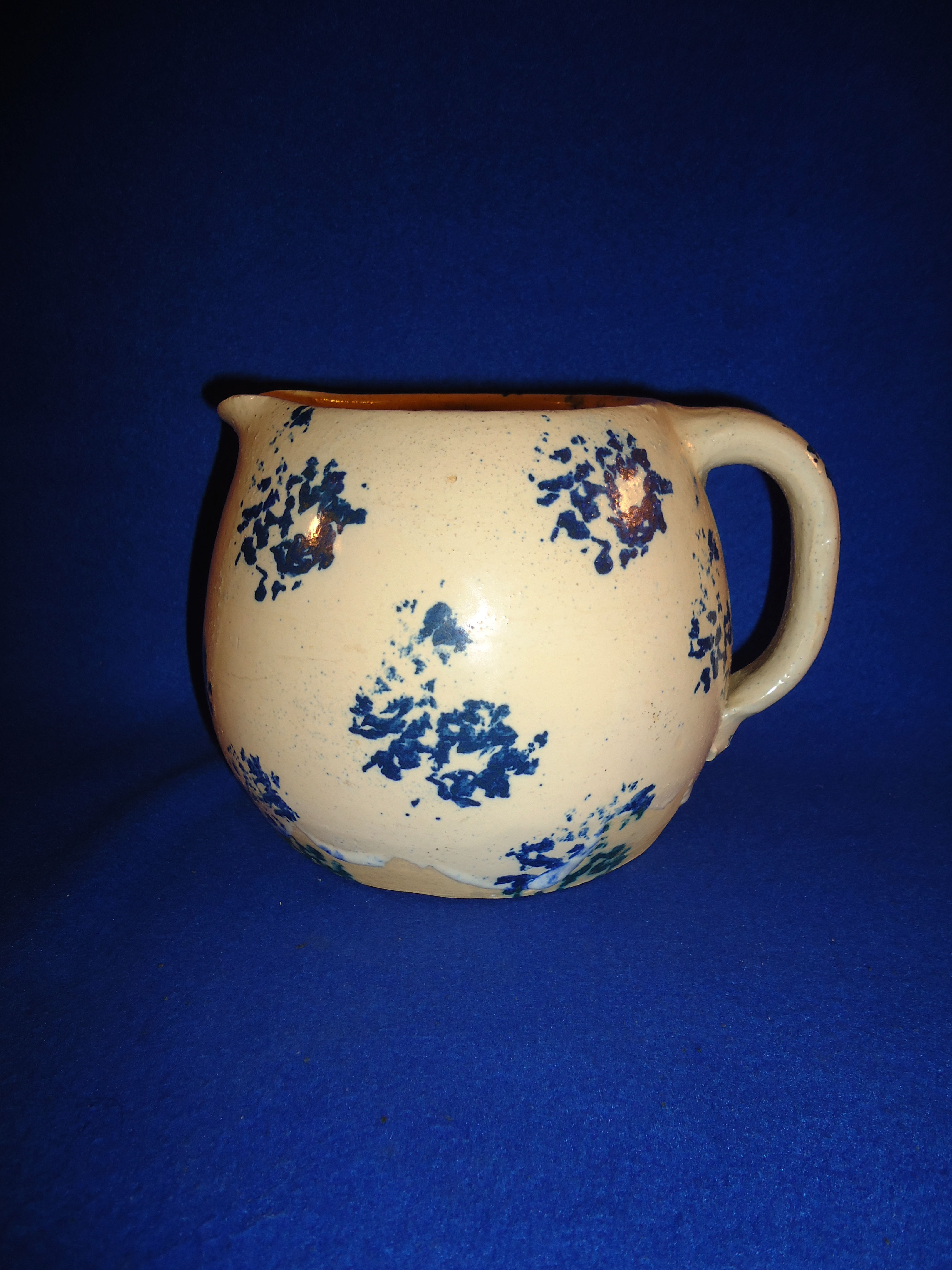 Southern Country Blue and White Spongeware Cat's Paw Pitcher #5924