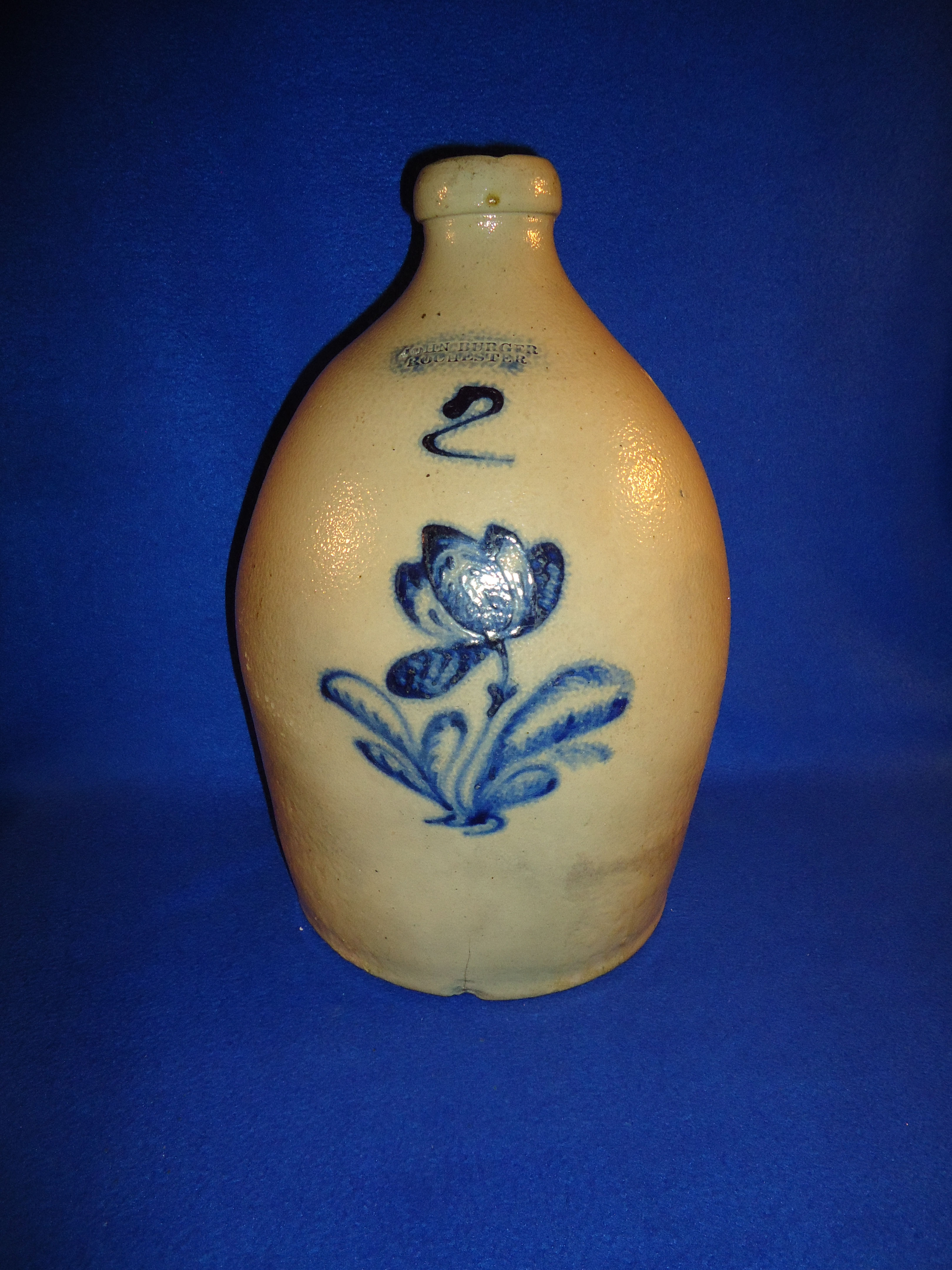 John Burger, Rochester, New York Stoneware Jug with Tulip #8973