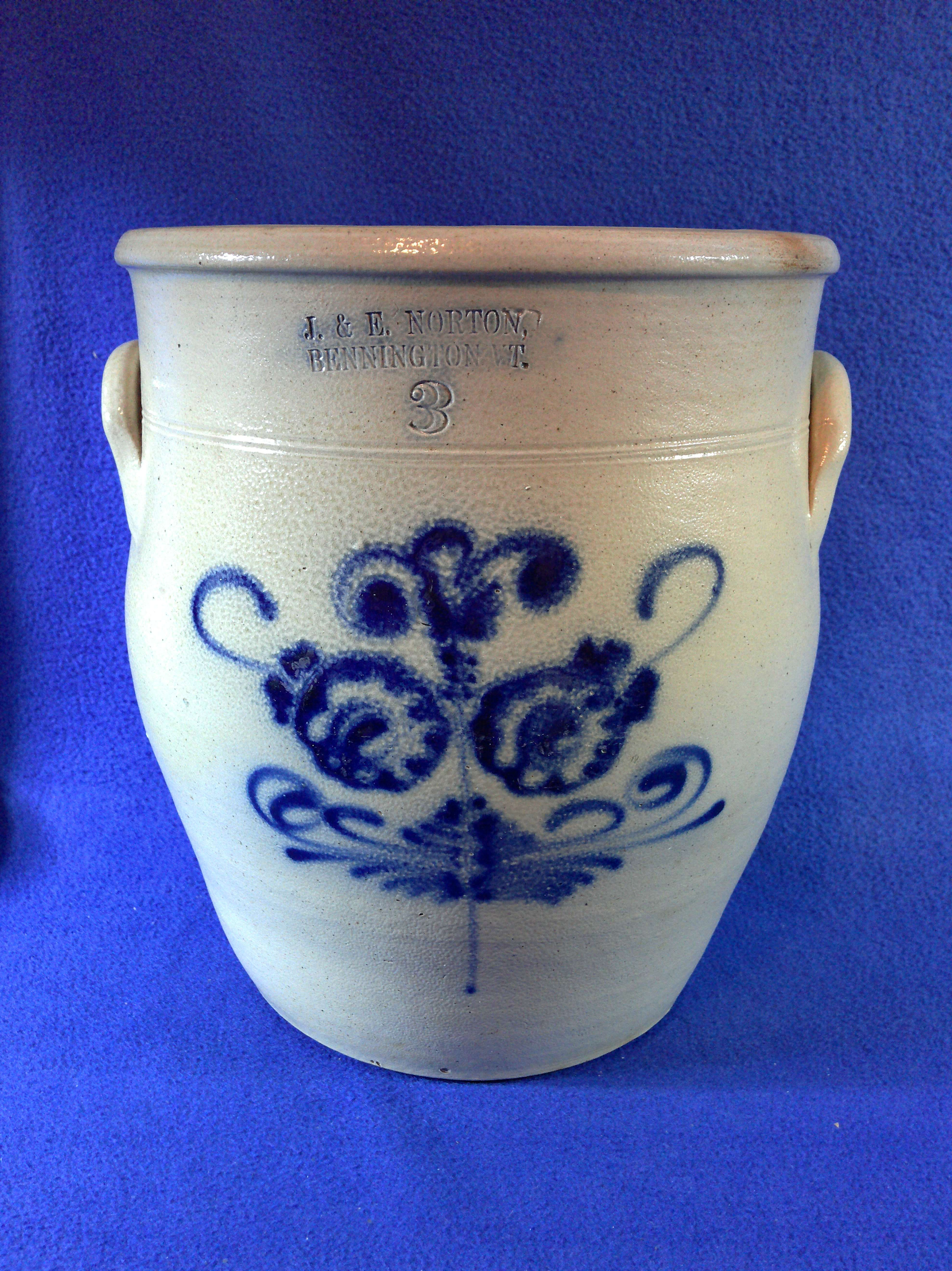 J. & E. Norton, Bennington, Vermont Stoneware Cream Pot w/ Floral #12344