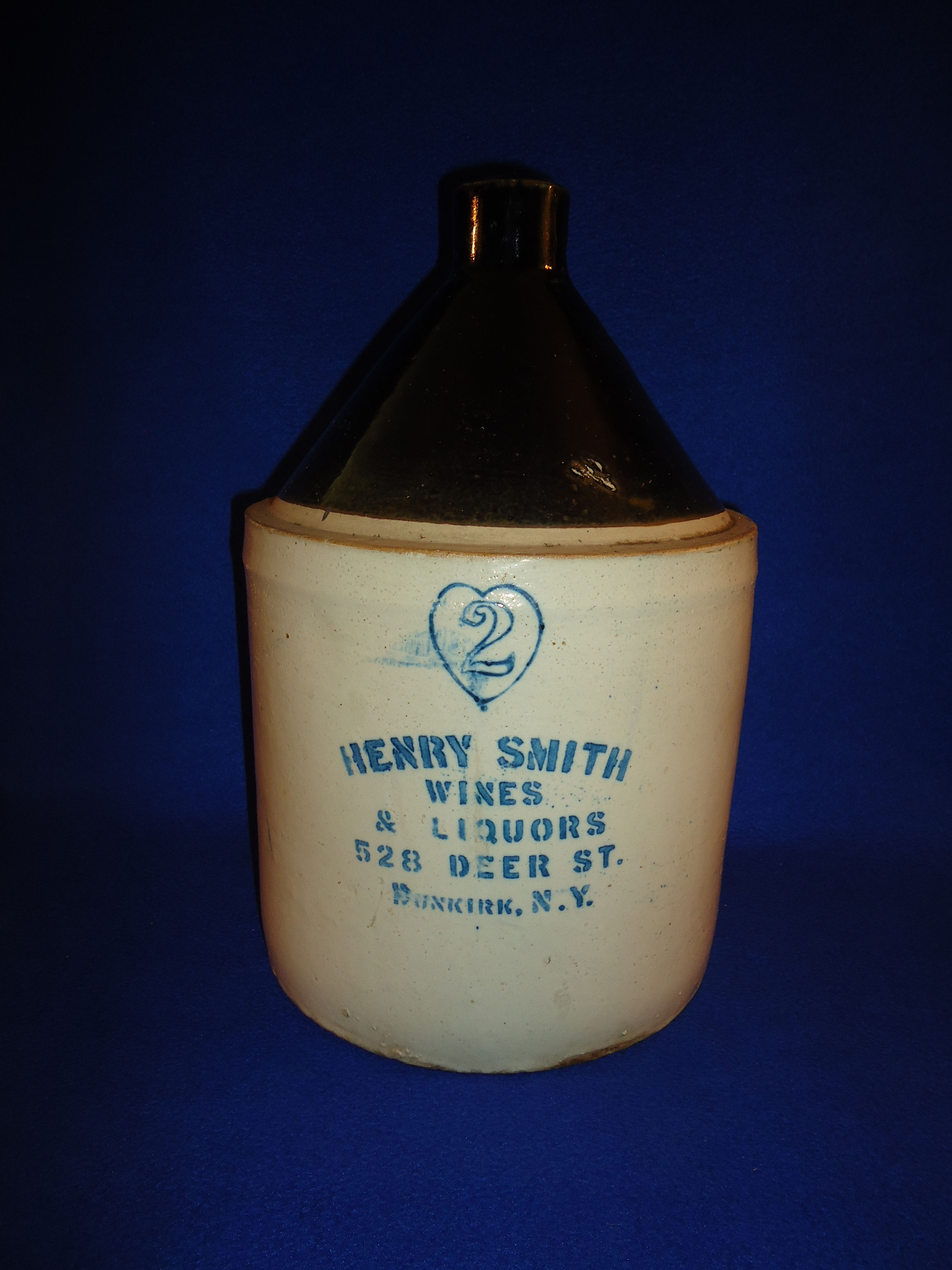 Henry Smith, Wines & Liquors, Dunkirk, New York 2 Gallon Stoneware Jug #8313