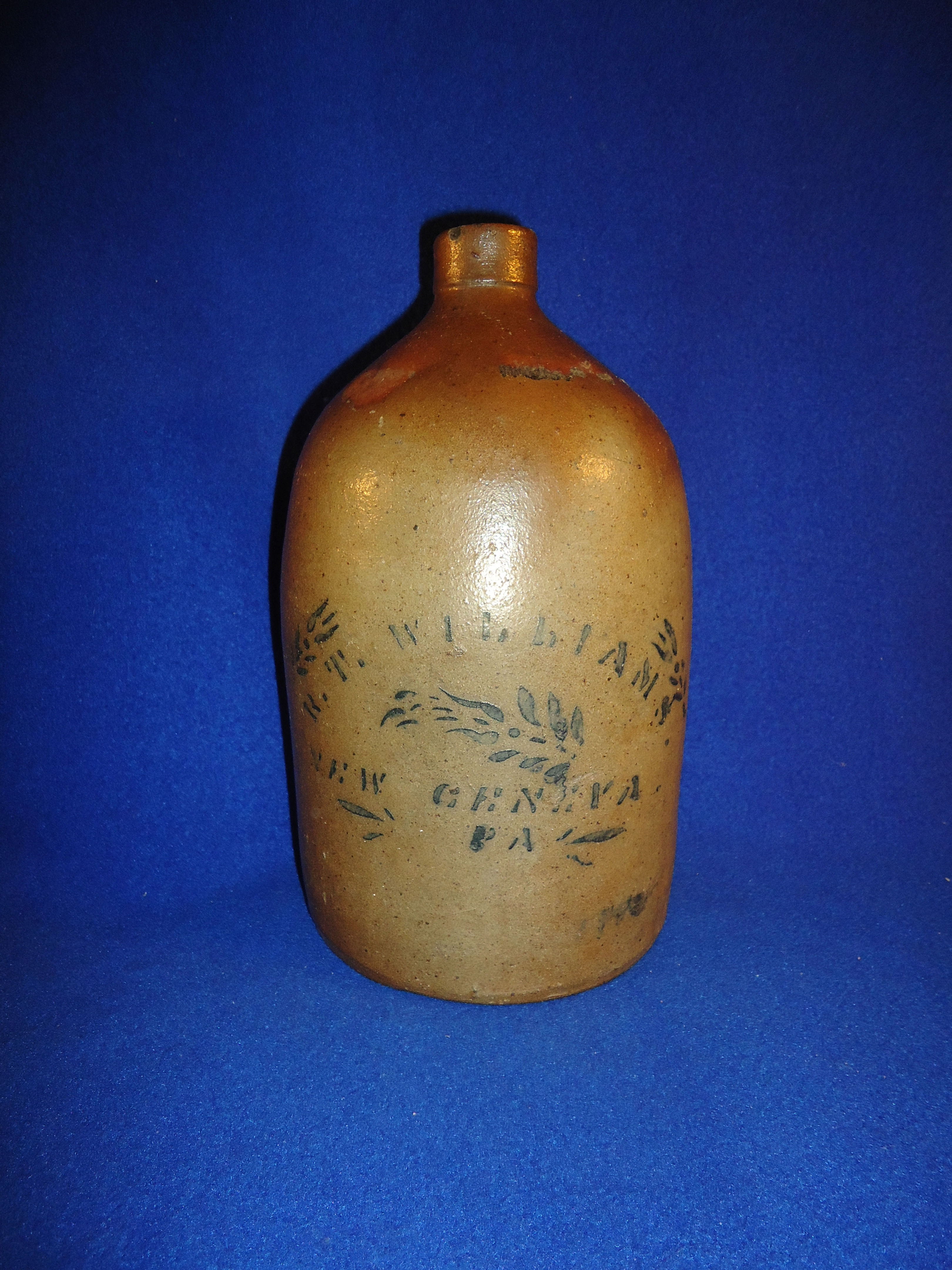 R. T. Williams, New Geneva, Pennsylvania Stoneware 1/2g Jug #10726