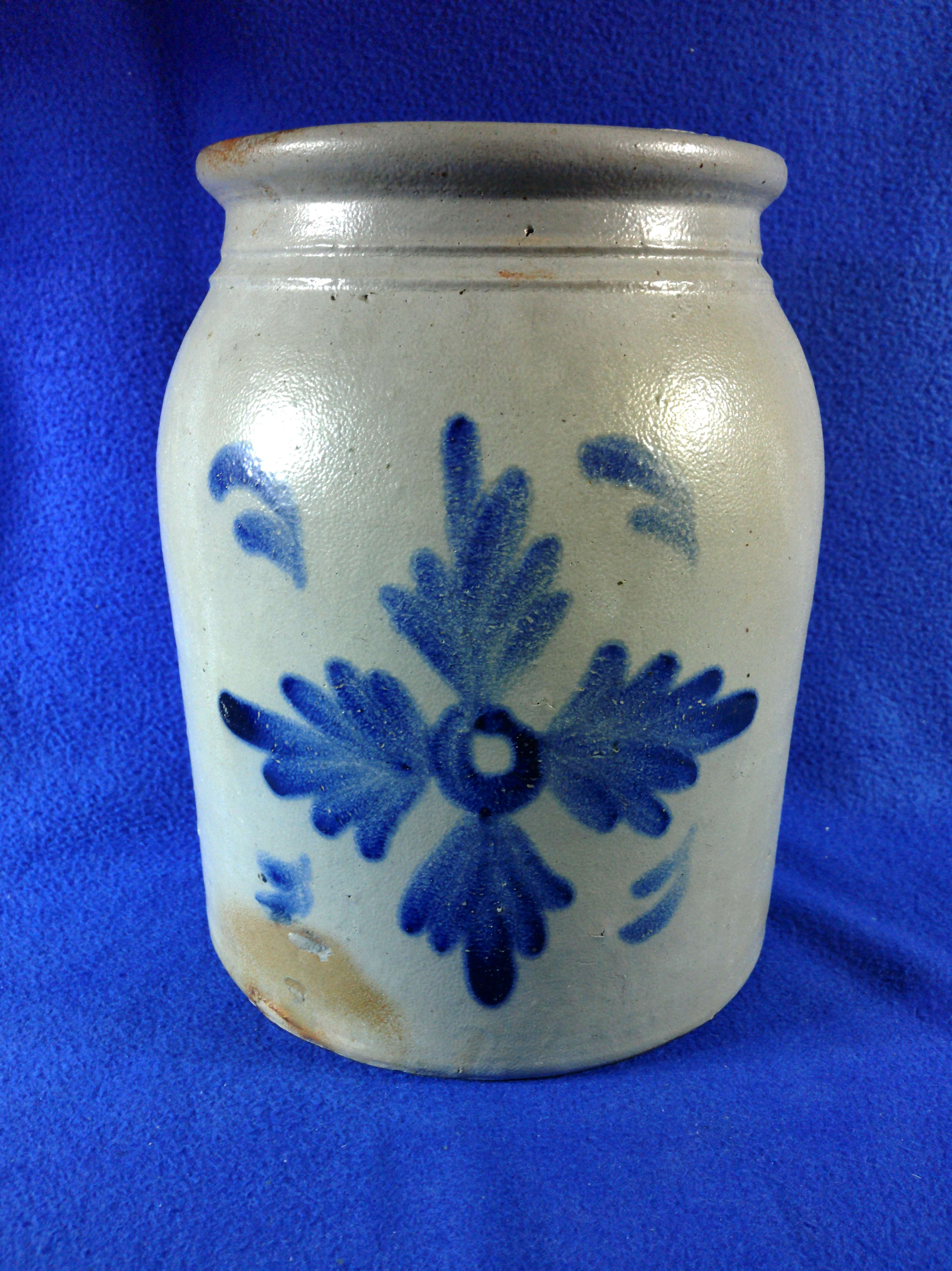 Circa 1870 Stoneware Jar with Floral Burst, att. Beaver, Pennsylvania #12692