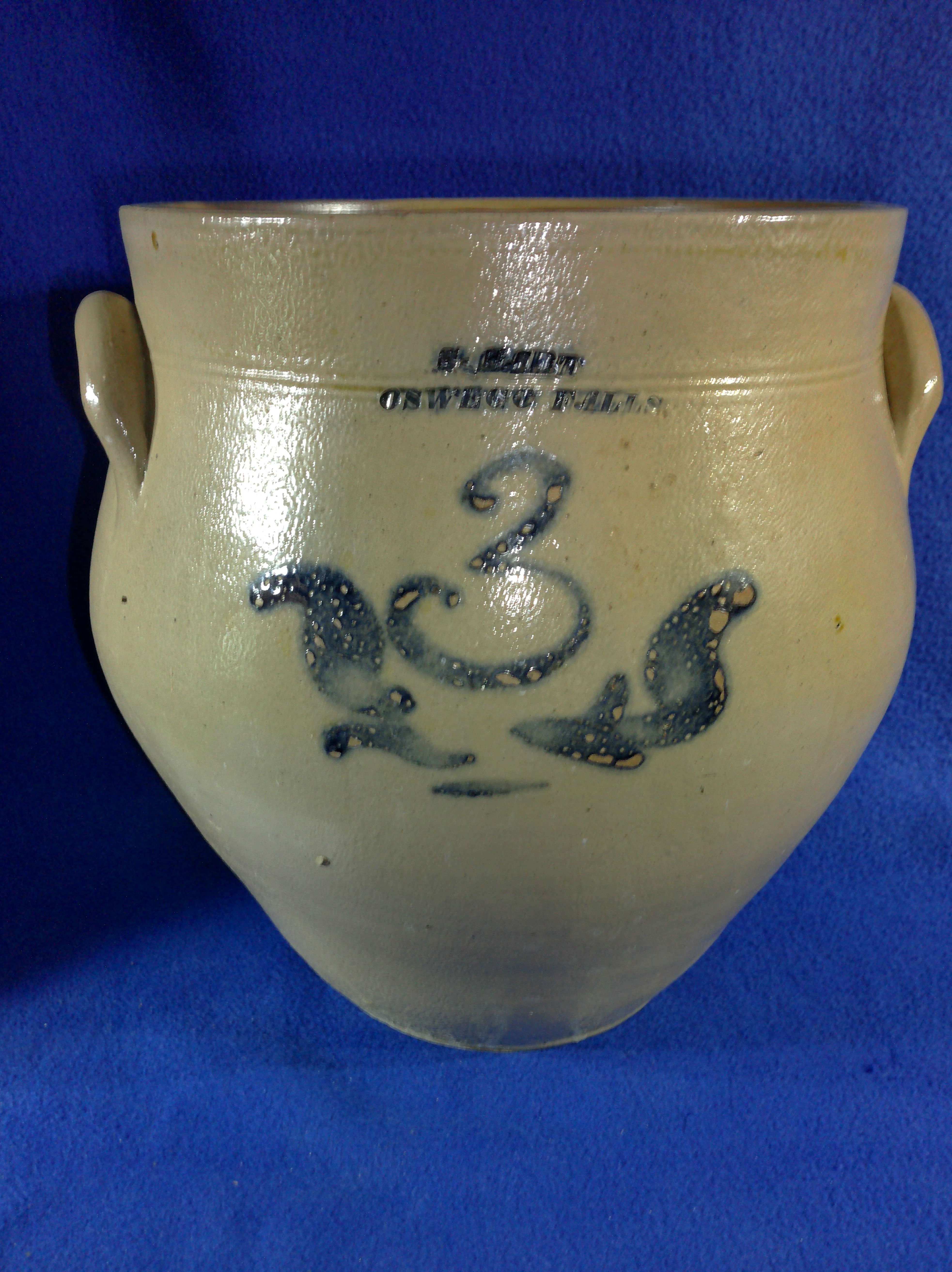 S. Hart, Oswego Falls, New York 3 Stoneware Ovoid Jar #12976