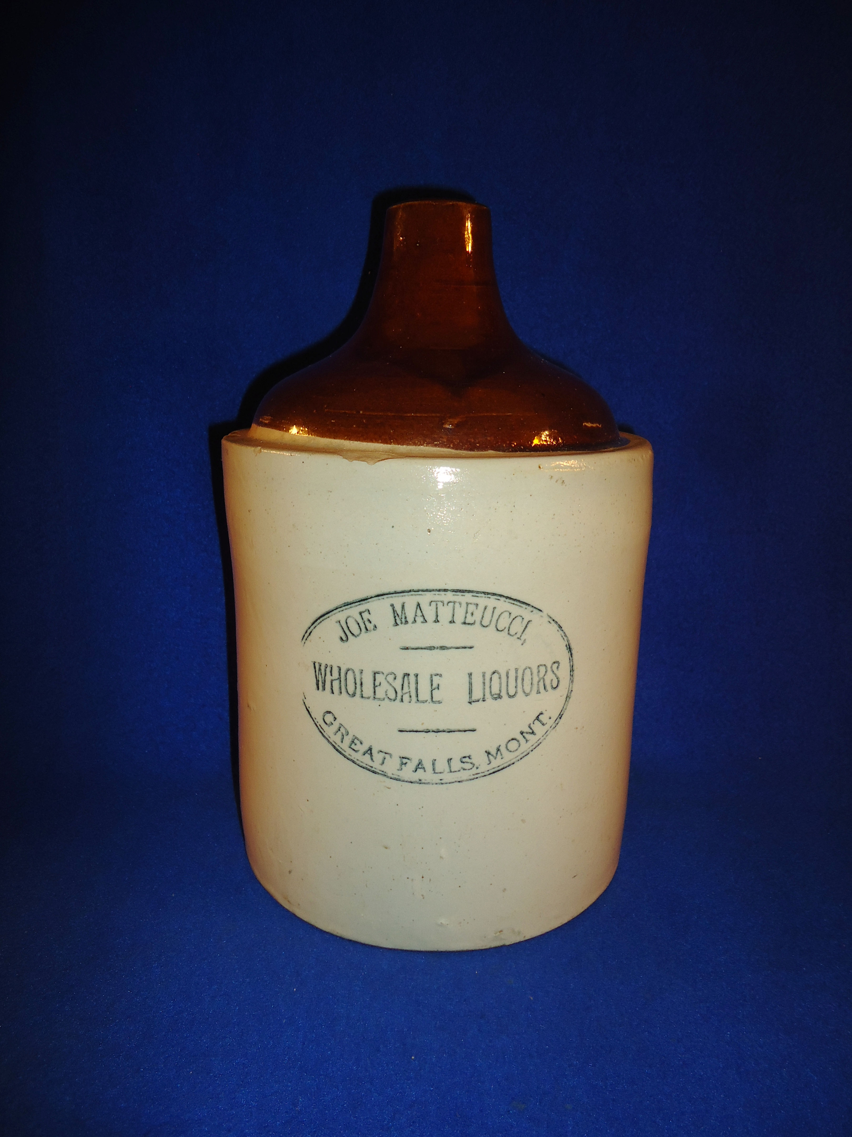 Joe Matteucci, Liquors, Great Falls, Montana Stoneware Jug, Red Wing #11765