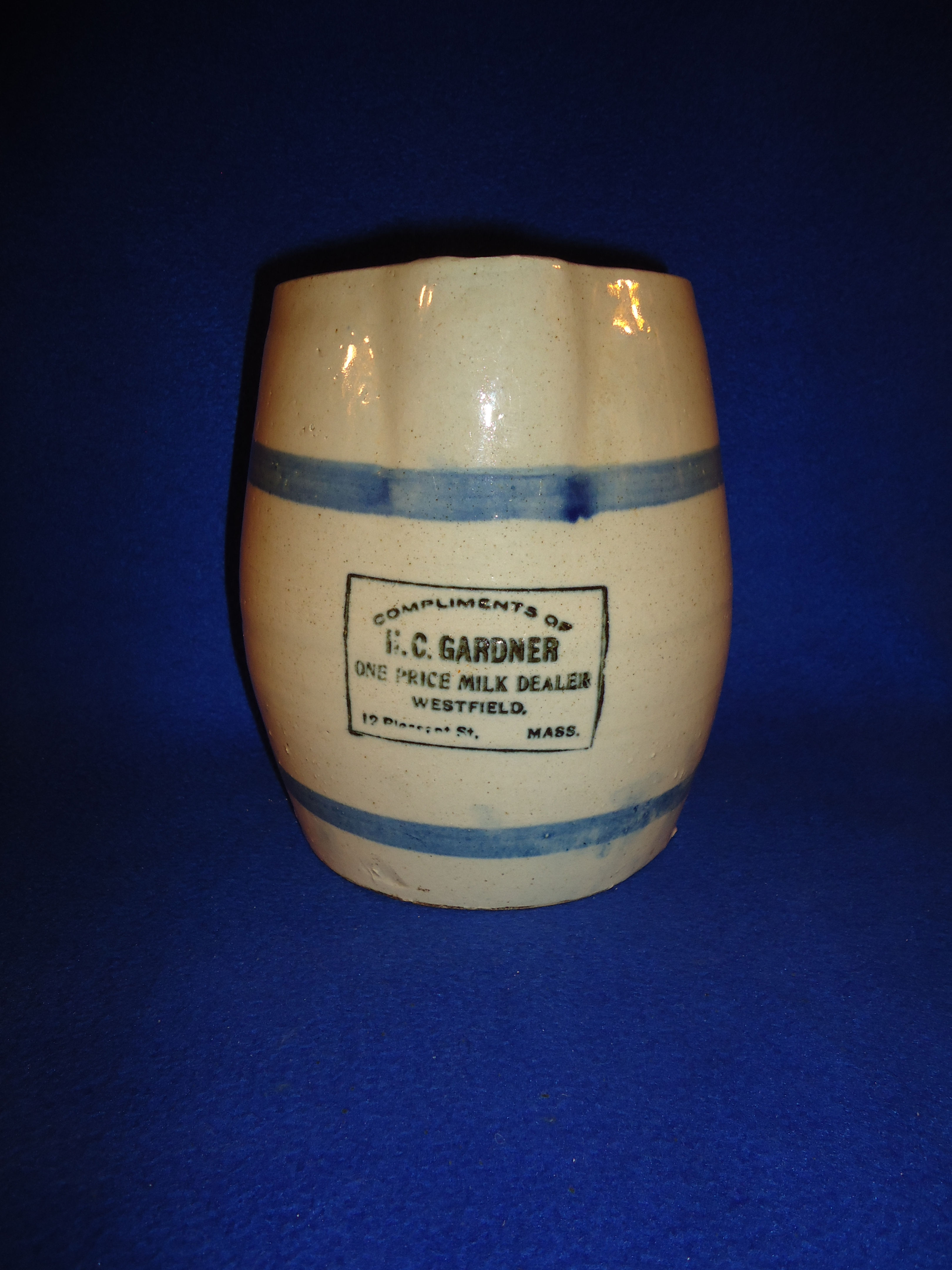 E. C. Gardner, Milk Dealer, Westfield, Massachusetts Stoneware 1g Pitcher