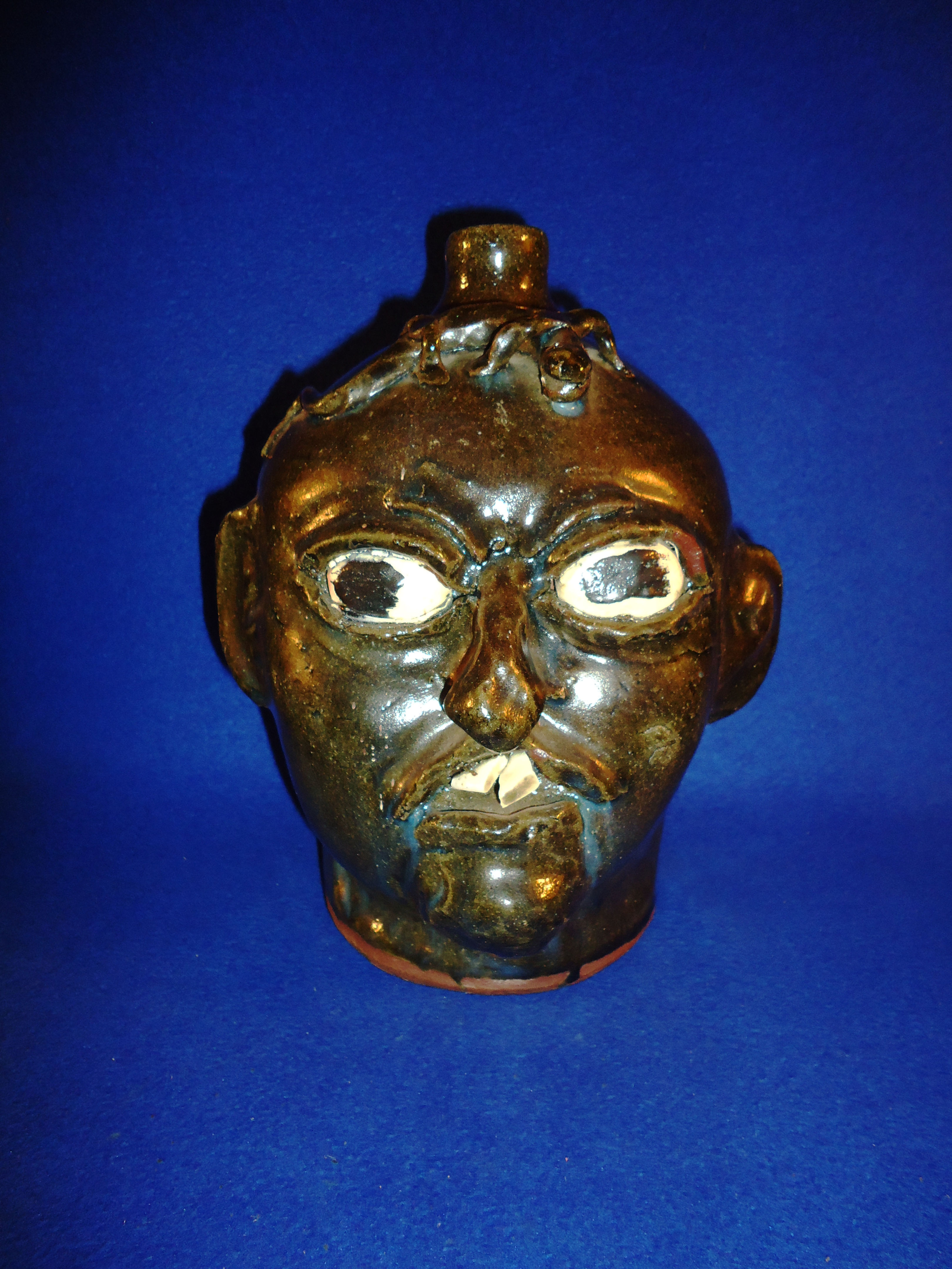 Chester Hewell, Gillsville, Georgia Stoneware Grotesque Jug w/ Salamander #1242