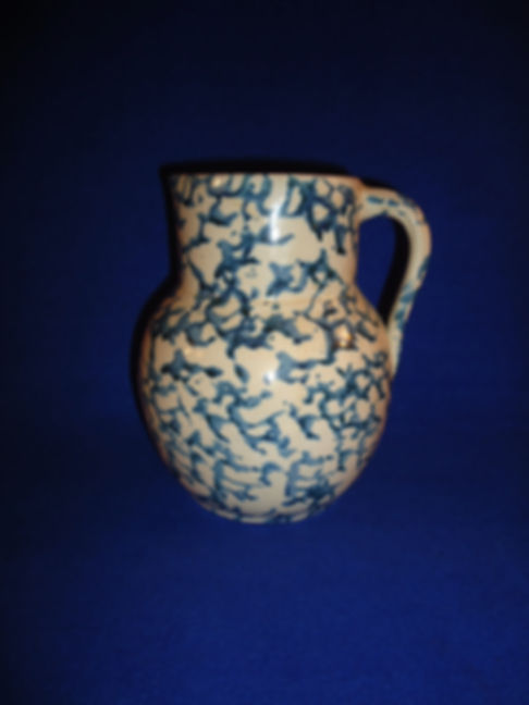 Blue and White Spongeware Pitcher by Uhl Pottery, Huntingburg, Indiana #7948